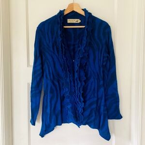 Peruvian Link Alpaca Collection Blue Ruffled Cardigan Size L Made in Peru Artsy